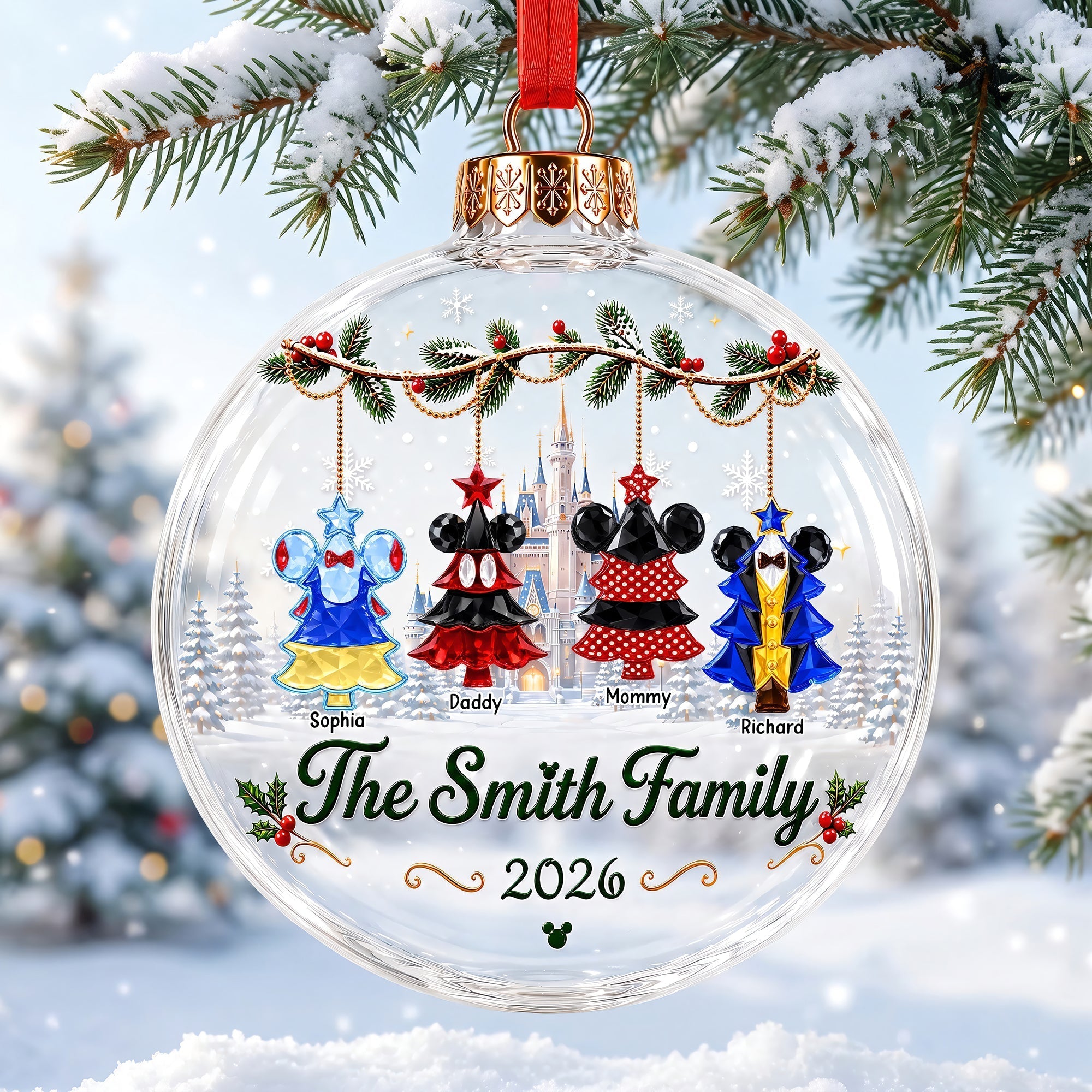 "Family Traditions Wrapped in Love" - Personalized Snowball Acrylic Ornament - Unique Christmas Gift for Mom, Dad, Family, and Friends