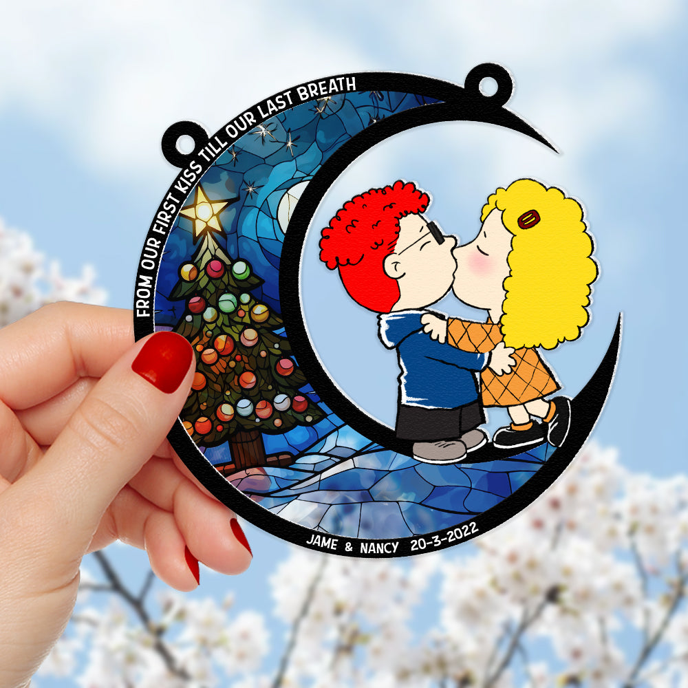 Personalized Christmas Suncatcher Ornament - Romantic Couple Kiss