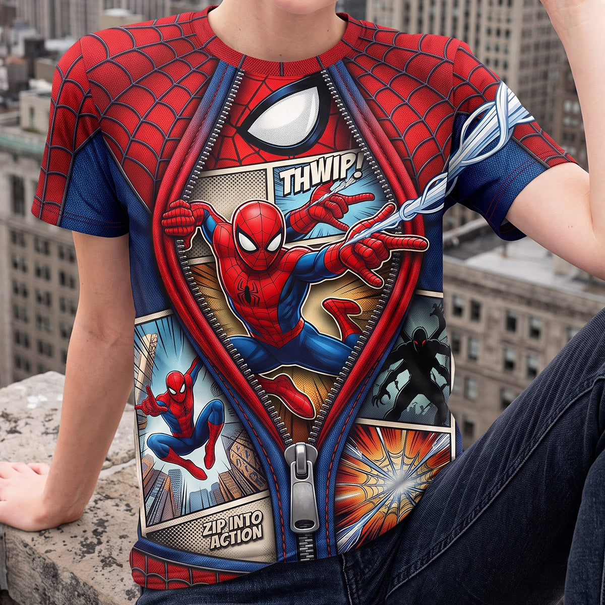 Zip Into Action! Comic Breakout T-Shirt - Personalized Gift for Movie Lovers