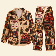 Load image into Gallery viewer, "Reading is My Escape Plan" - Personalized Mystical Dragon Library Pajama Set - Unique Gift for Book Lovers Pajama Set PopCulturePrints
