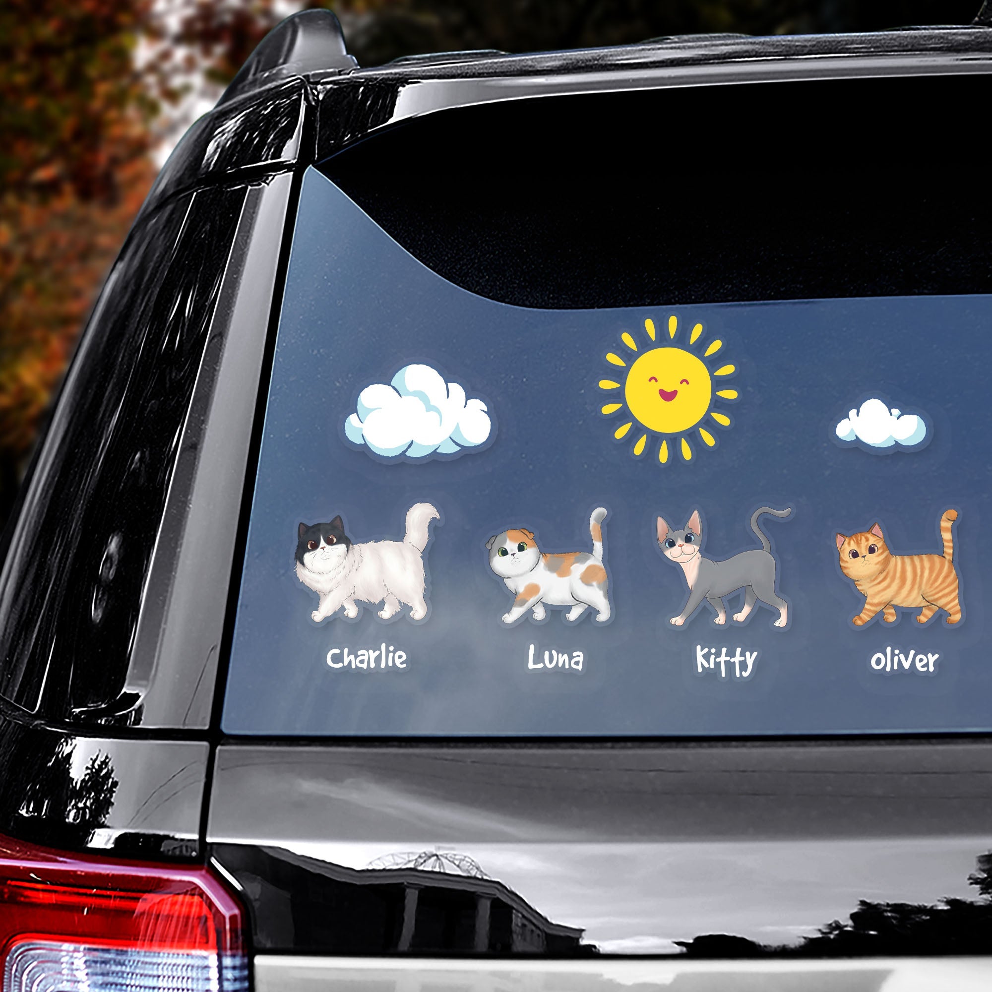 Custom Cat Family Decal - Personalized Car Window Sticker for Cat Lovers