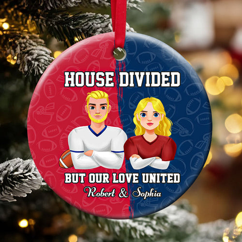 Custom Football Couple Ornament | House Divided | Valentine's Day Gifts Ornament PopCulturePrints