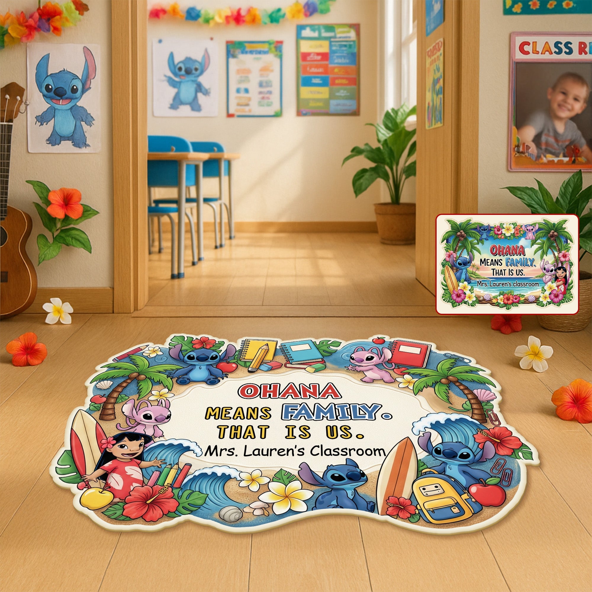 “Ohana Means Family – That Is Us” - Personalized Teacher Back To School Doormat - Unique Gift for Teachers Doormat PopCulturePrints