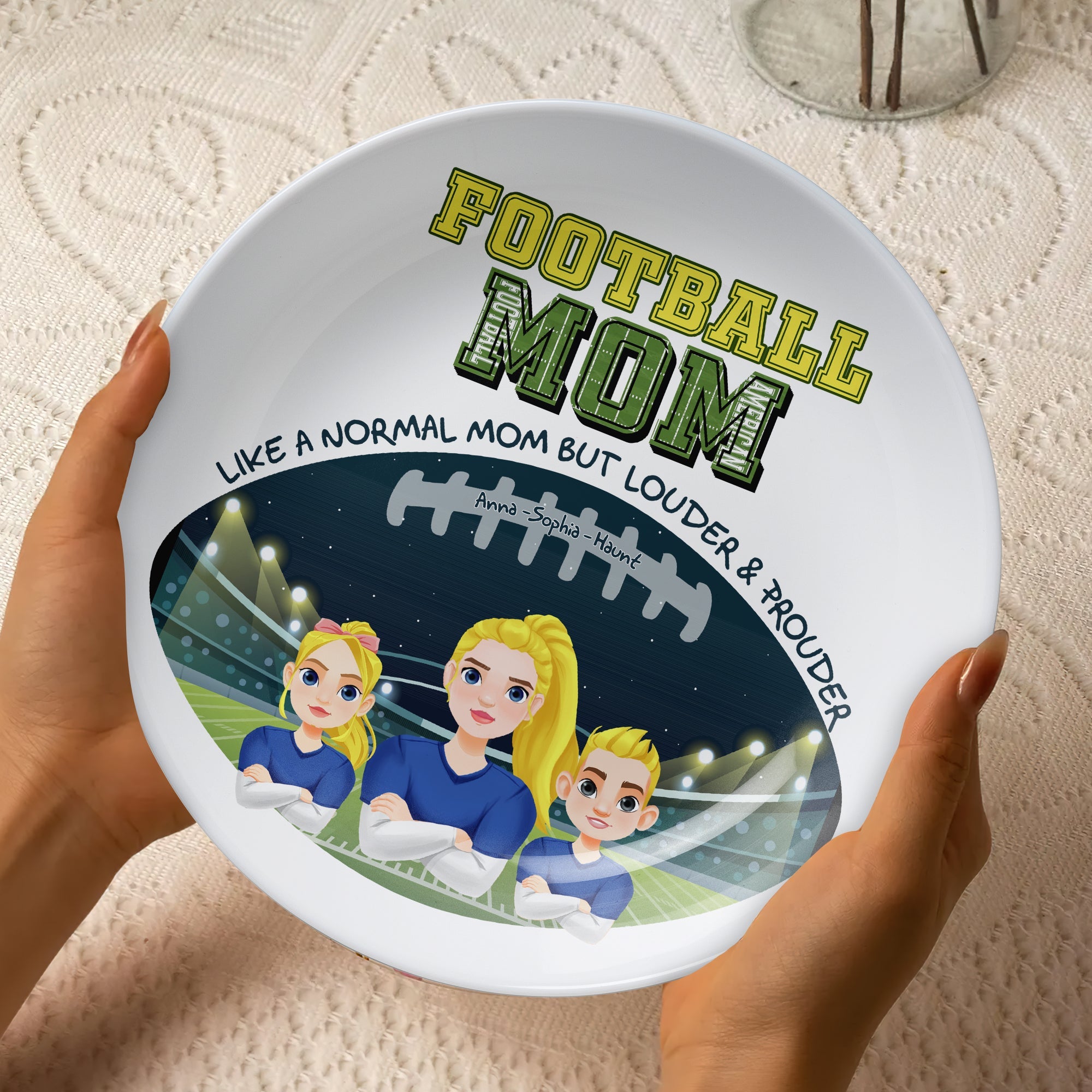 Football Mom: Like a Normal Mom But Louder & Prouder - Personalized Ceramic Round Plate Gift for Mom, Grandma, and Football Lovers Ceramic Round Plate PopCulturePrints