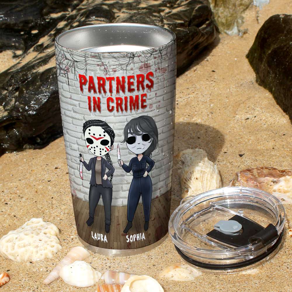 Personalized Partners In Crime Tumbler | Funny Friends Horror Theme