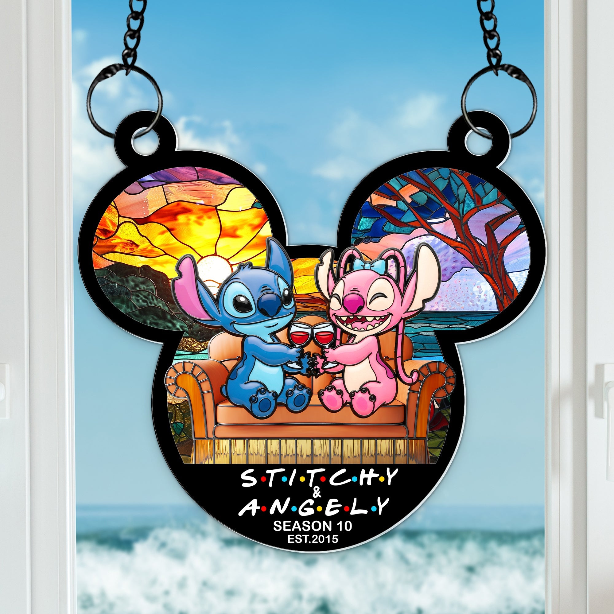Celebrate Your Love: Tropical Space Couple Suncatcher - Personalized Anniversary Gift Ornament PopCulturePrints