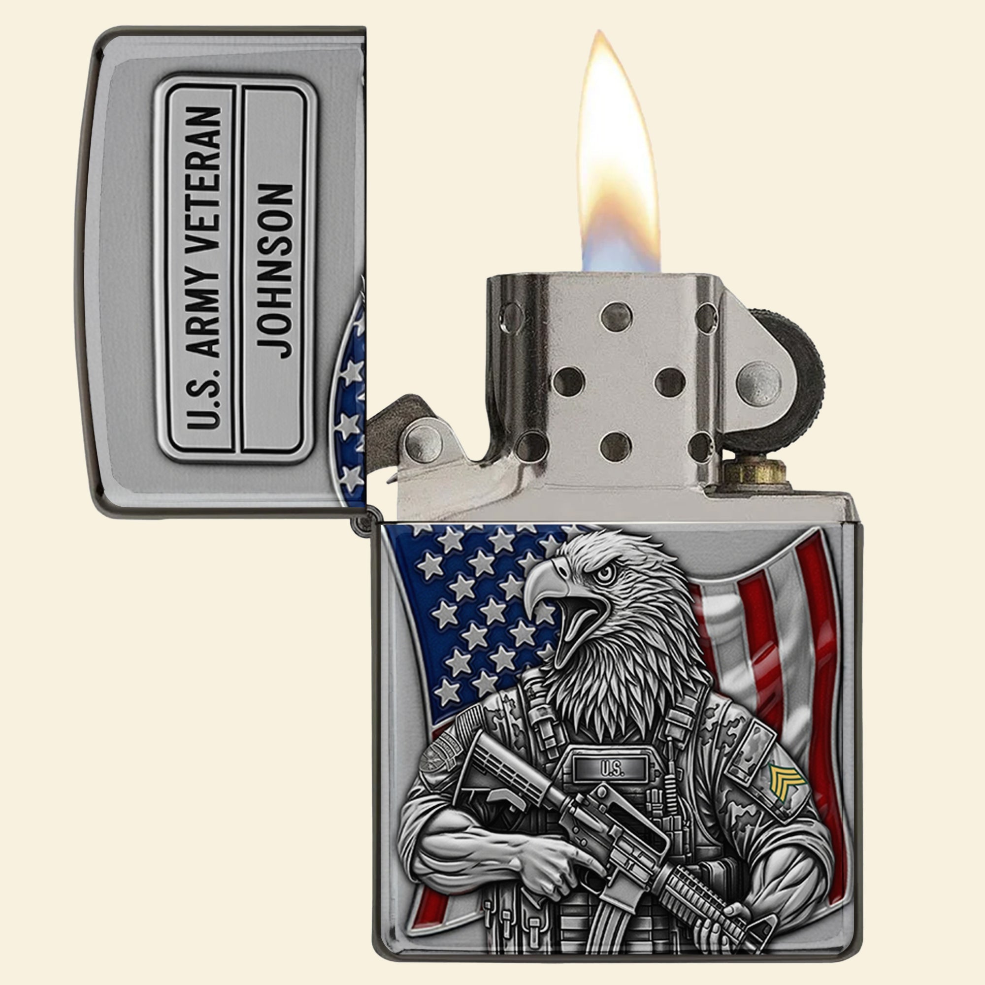 "Honor Our Heroes: Personalized American Protector Lighter - Unique Gifts for Veterans & Military Families" Lighter PopCulturePrints
