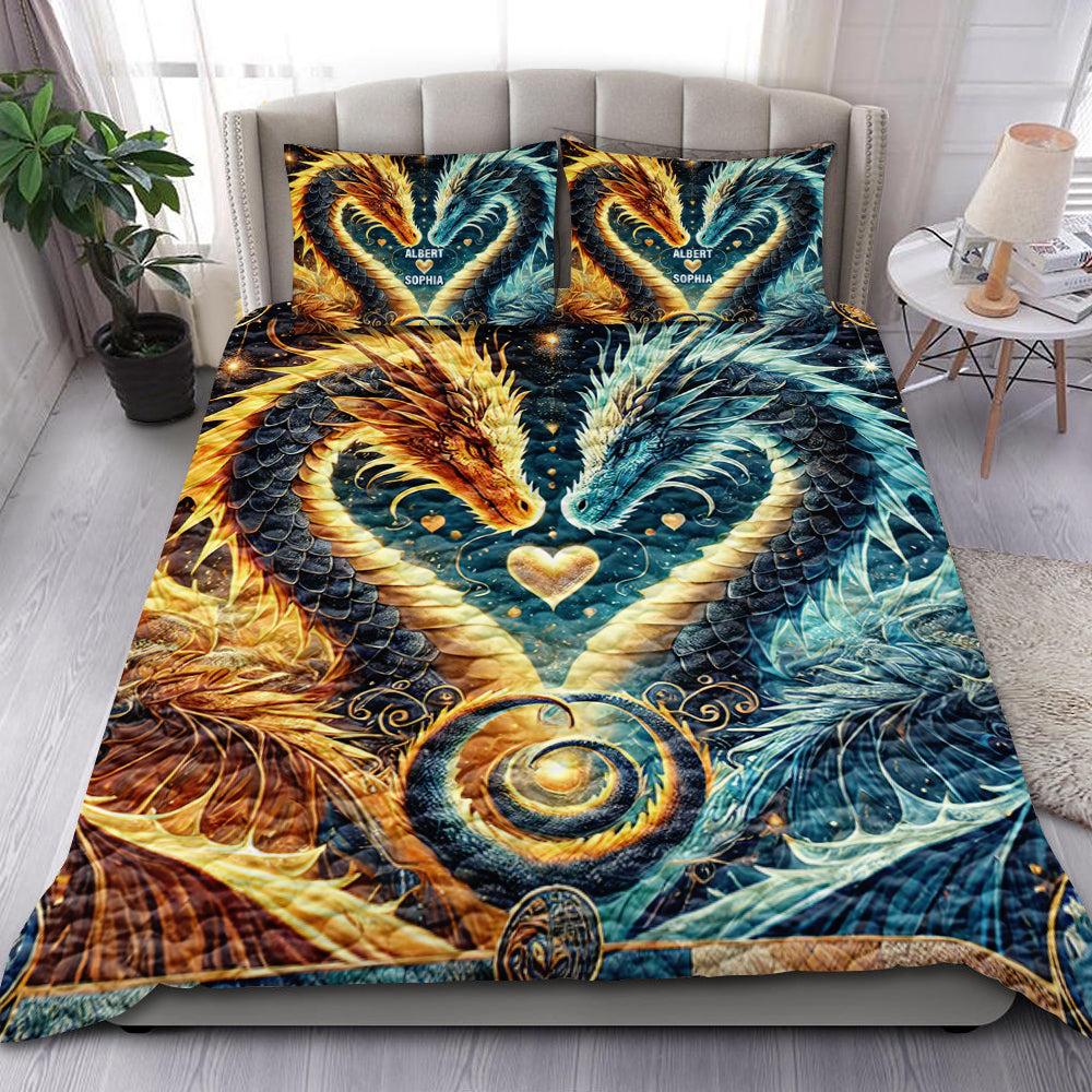 Personalized Dragon Couple Lovers Quilt Bedding Set - Unique Romantic Gift Blanket PopCulturePrints