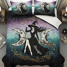 Load image into Gallery viewer, &quot;Embrace Your Magic&quot; - Mystic Witch Triple Moon Quilt Bed Set, Personalized Gift for Wiccans, Unique Custom Design Bedding Set PopCulturePrints
