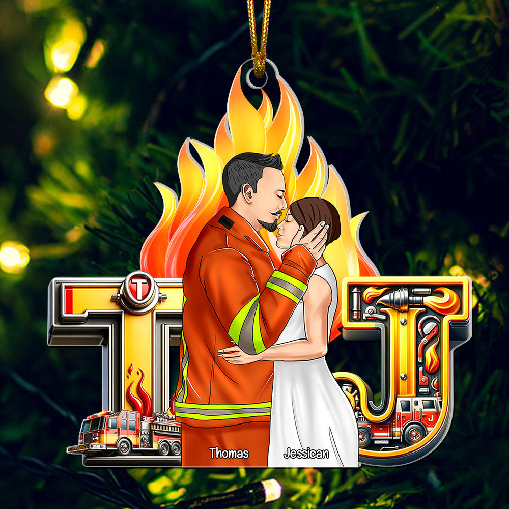 Personalized Firefighter Couple Acrylic Ornament | Custom Gifts | Valentine's Day Gifts Ornament PopCulturePrints