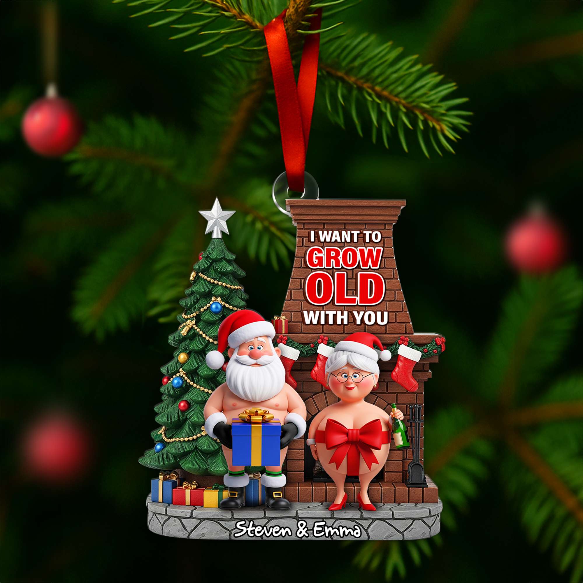 Funny Old Couple Ornament - "I Want to Grow Old With You" - Personalized Christmas Gift for Couples Ornament PopCulturePrints
