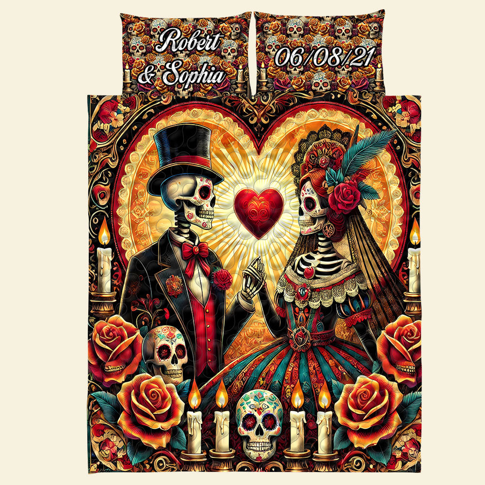 Personalized Skull Couple Quilt Bedding Set | Custom Gifts for Couples Blanket PopCulturePrints
