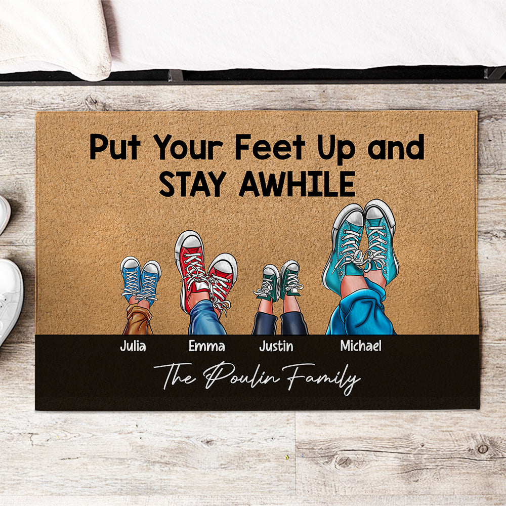 Personalized Family Sneakers Doormat - Put Your Feet Up and Stay Awhile Doormat PopCulturePrints