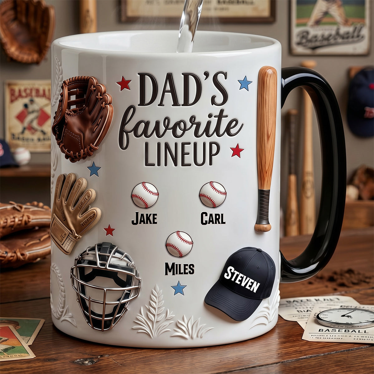 “Dad's Favorite Lineup” - Personalized Baseball Dad Magic Coffee Mug - Perfect Gift for Dad, Grandpa, and All Baseball Lovers Coffee Mug PopCulturePrints