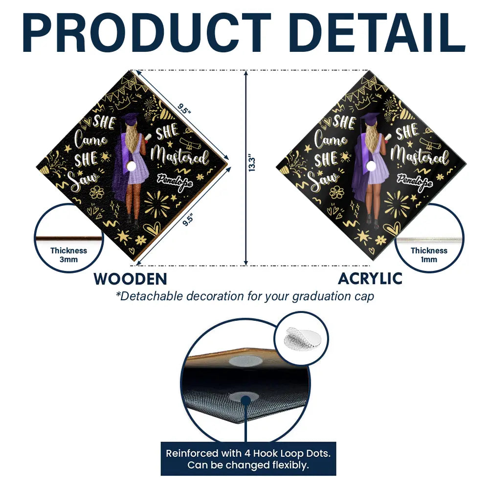 She Came, She Saw, She Mastered - Personalized Graduation Cap Topper Graduation Cap Topper PopCulturePrints