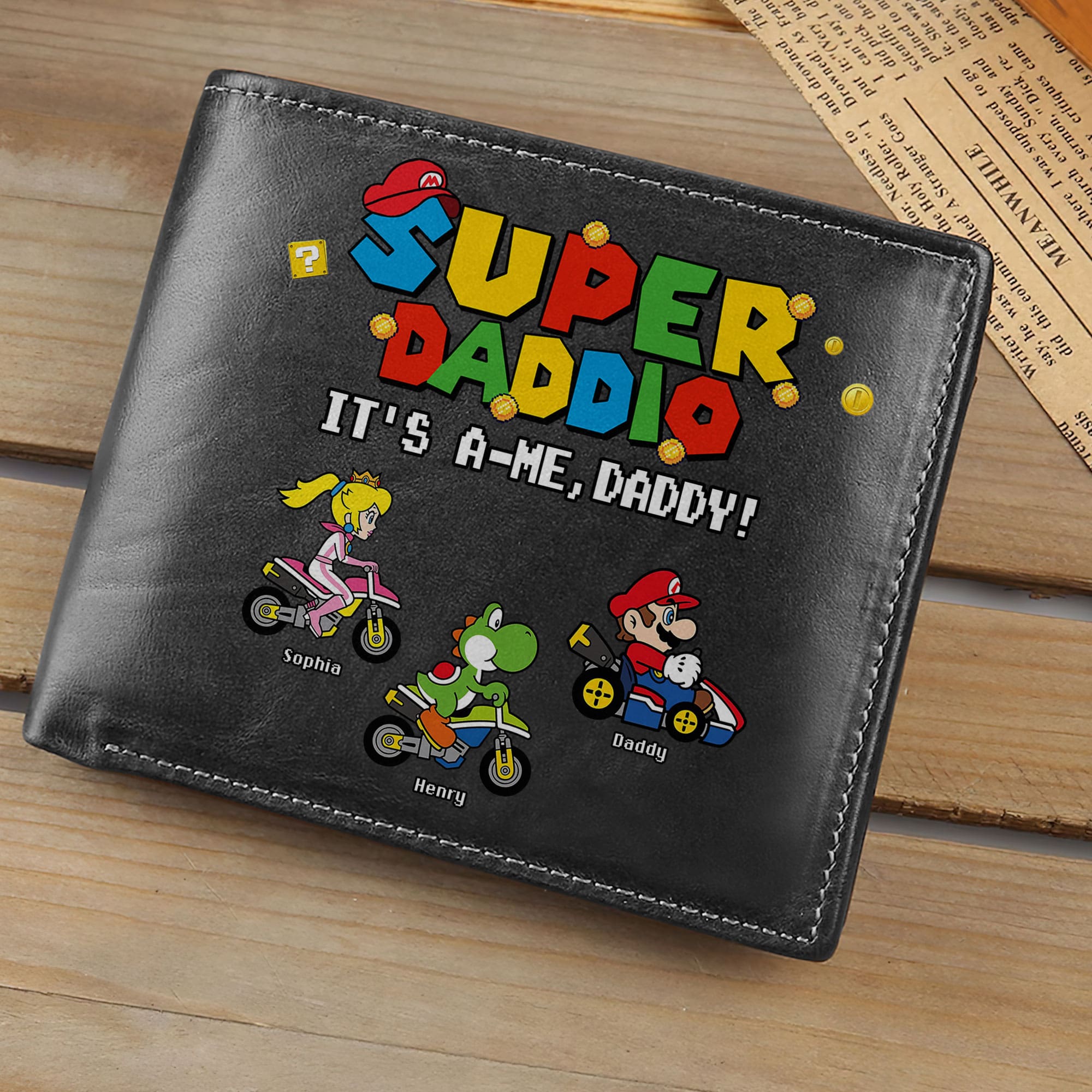 Super Dad Personalized Leather Wallet - Customizable Gift for Father's Day Leather Wallet PopCulturePrints