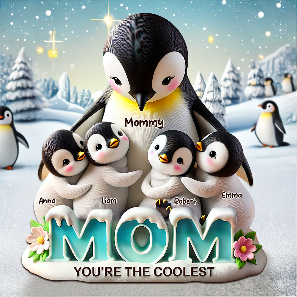 Mom, You're the Coolest - Personalized Penguin Plaque - Unique Gift for Moms, Grandmas & More Shaped Plaques PopCulturePrints