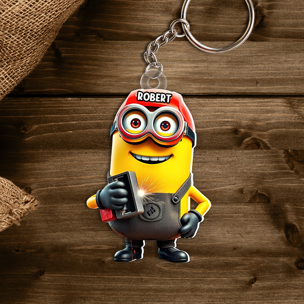 Personalized Welder Cartoon Keychain with Name Keychains PopCulturePrints