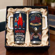 Load image into Gallery viewer, Mom, You're Our Superhero - 250 Years of Freedom Personalized Tumbler for Mom and Kids Tumbler Cup PopCulturePrints
