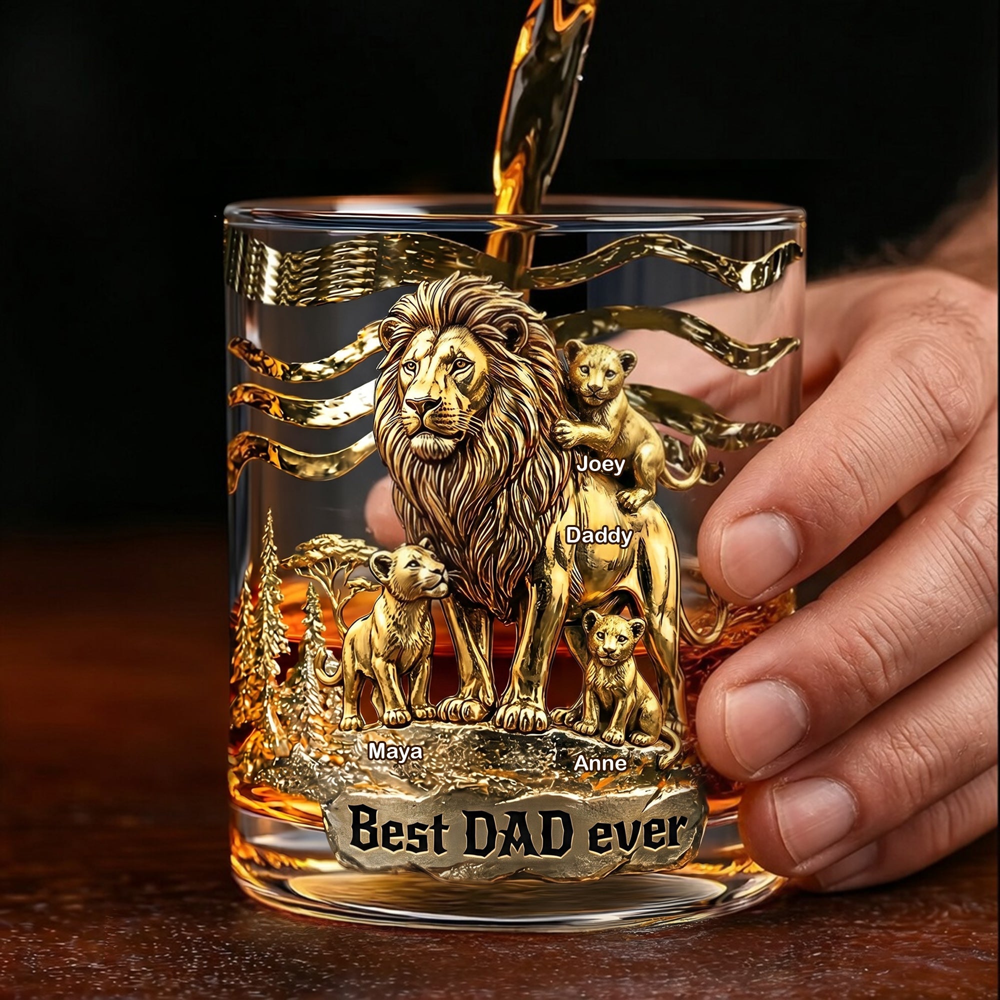 Best Dad Ever - Personalized Lion Dad And Kids Drinking Glass - Perfect Gift for Dad and Grandpa Glass PopCulturePrints