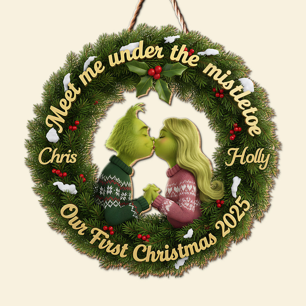 Kissing Couple Christmas Wood Sign - Personalized Gift for Friends, Lovers, Family Wood Sign PopCulturePrints