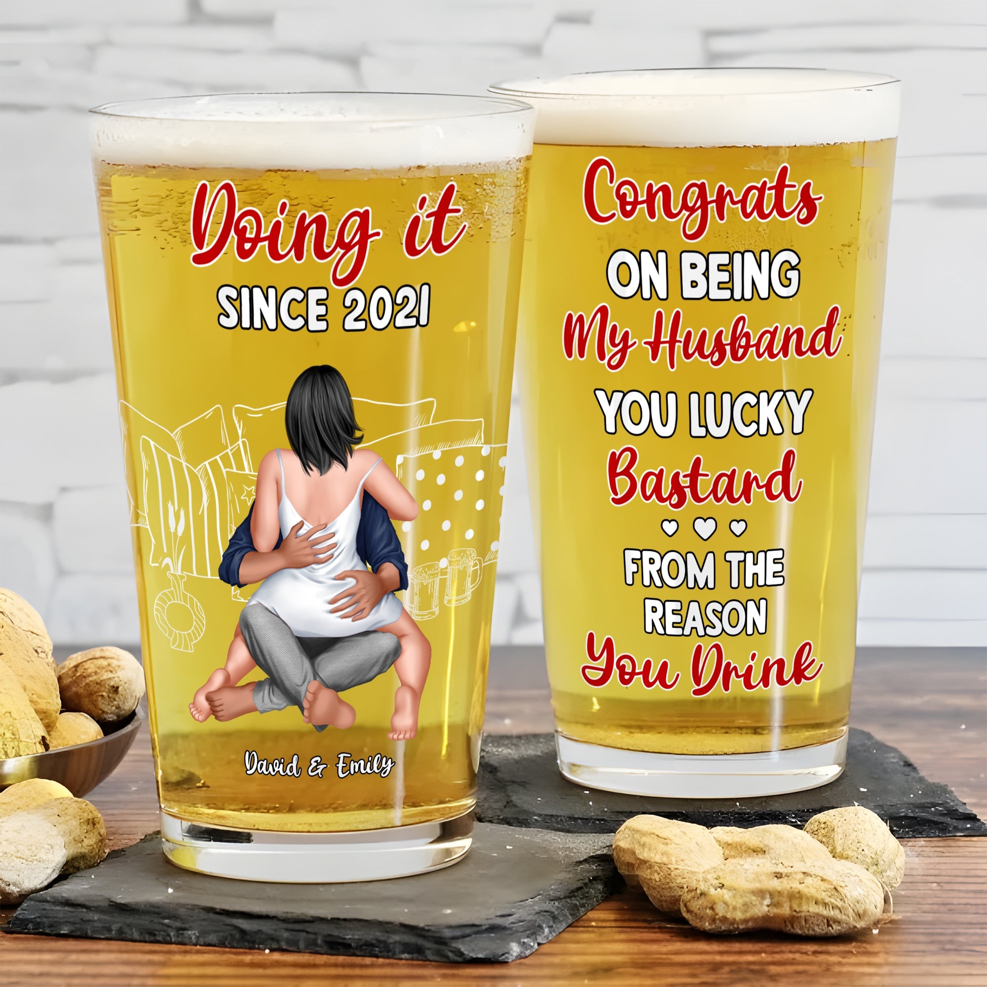 Personalized Couple Beer Glass - Custom Gift for Him and Her Beer Glasses PopCulturePrints