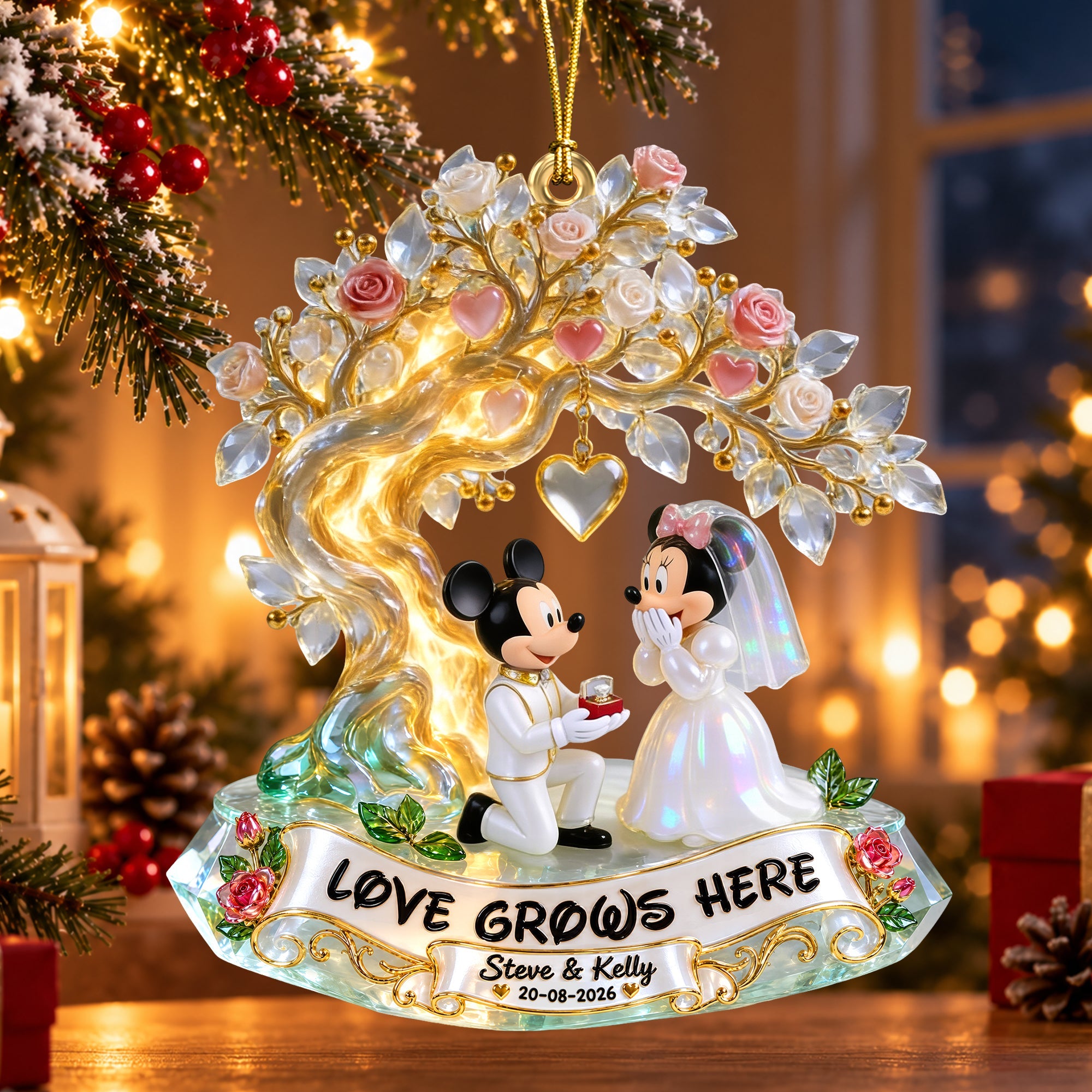 Love Grows Here Ornament - Personalized Christmas Gift for Couples Ornament PopCulturePrints