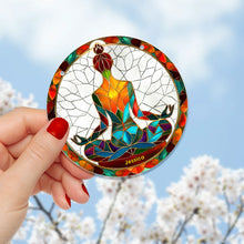 Load image into Gallery viewer, Personalized Christmas Yoga Suncatcher Ornament - Custom Name Stained Glass
