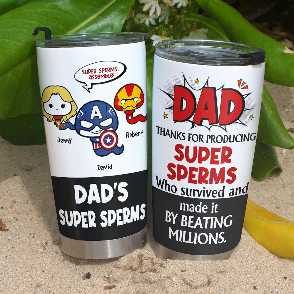 Dad's Super Sperm Tumbler - Funny Personalized Gift for Father's Day