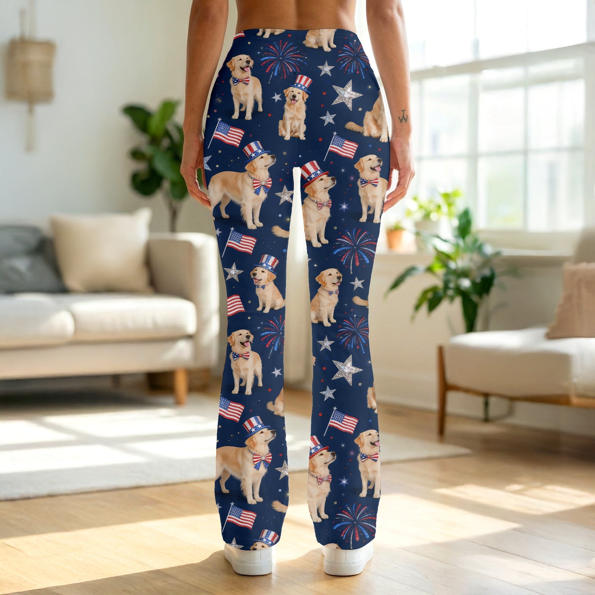 Celebrate Independence with USA 250th Anniversary Flare Leggings - Custom Photo Gifts for Dog Lovers Shorts and Pants PopCulturePrints