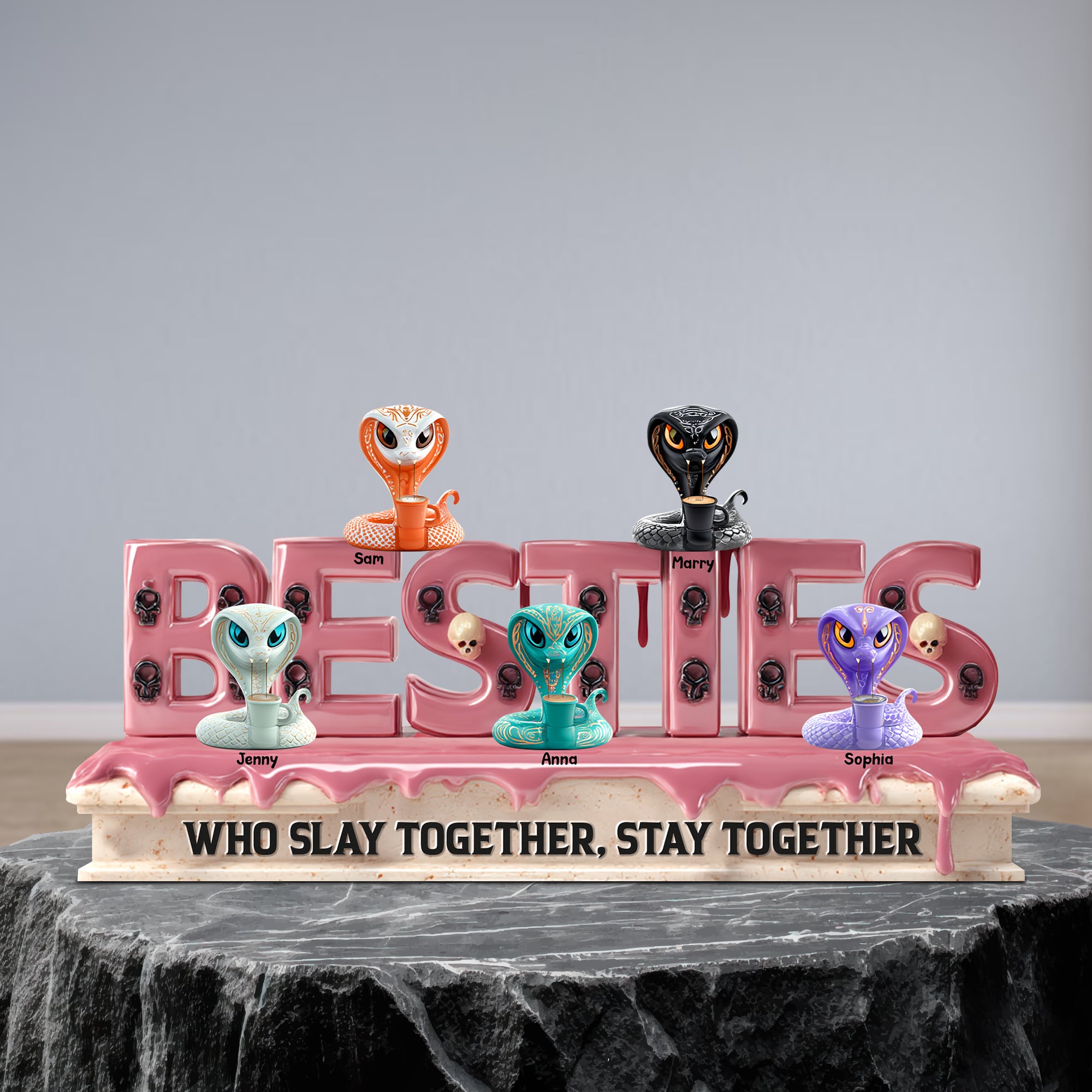 “Who Slay Together, Stay Together” - Slaying Snake Acrylic Plaque - Personalized Funny Gift for Besties Shaped Plaques PopCulturePrints