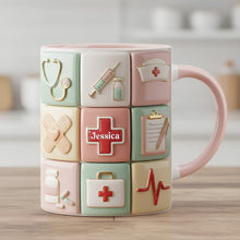 Load image into Gallery viewer, “For the Heart that Heals” - Personalized Medical Patchwork Accent Mug, Custom Gift for Nurses and Healthcare Heroes Coffee Mug PopCulturePrints
