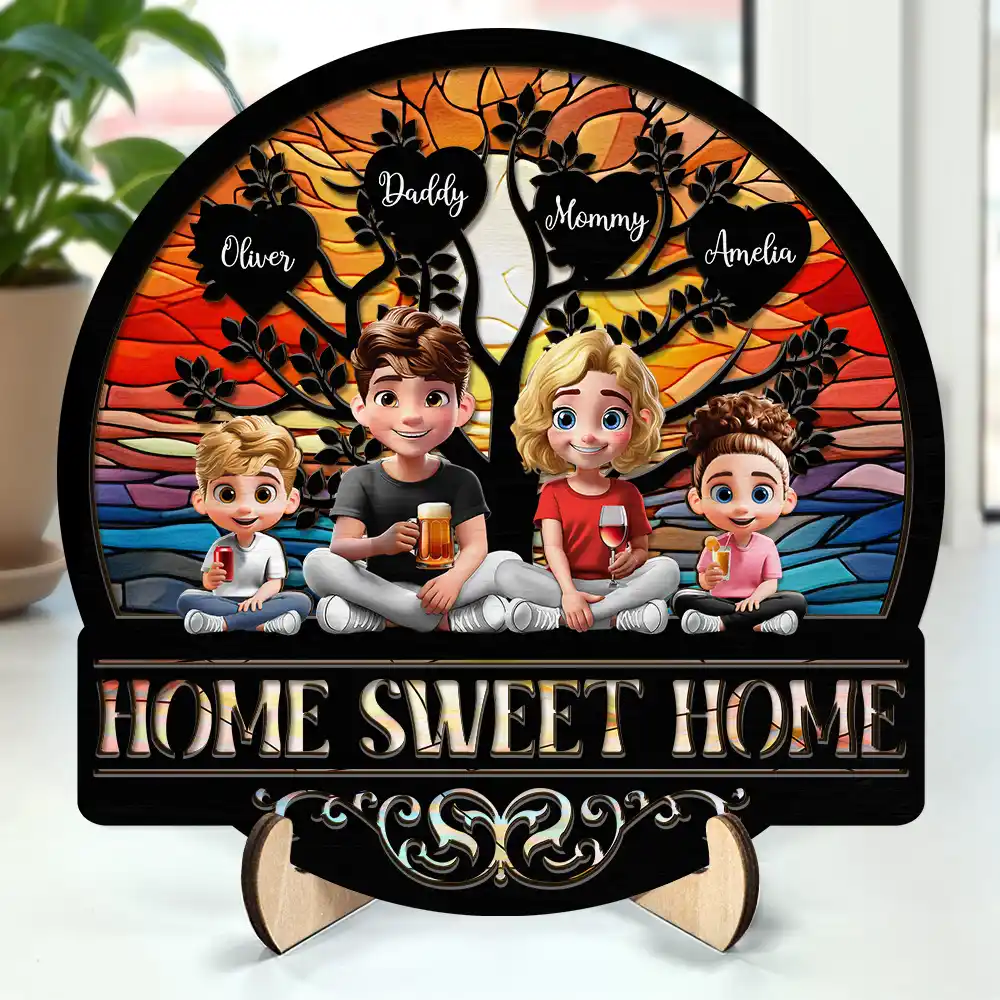 Home Sweet Home Family - Personalized 2-Layered Wooden Plaque with Stand Wooden Plaque PopCulturePrints