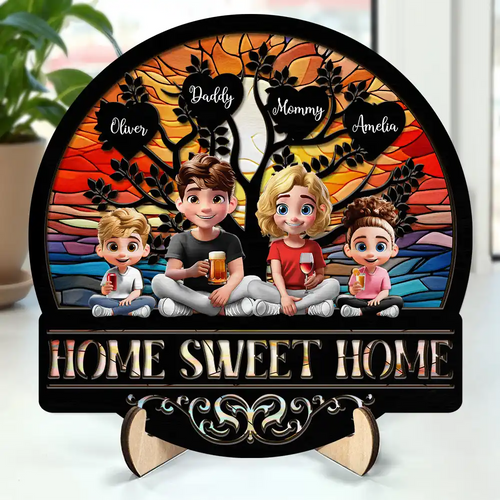 Home Sweet Home Family - Personalized 2-Layered Wooden Plaque with Stand Wooden Plaque PopCulturePrints