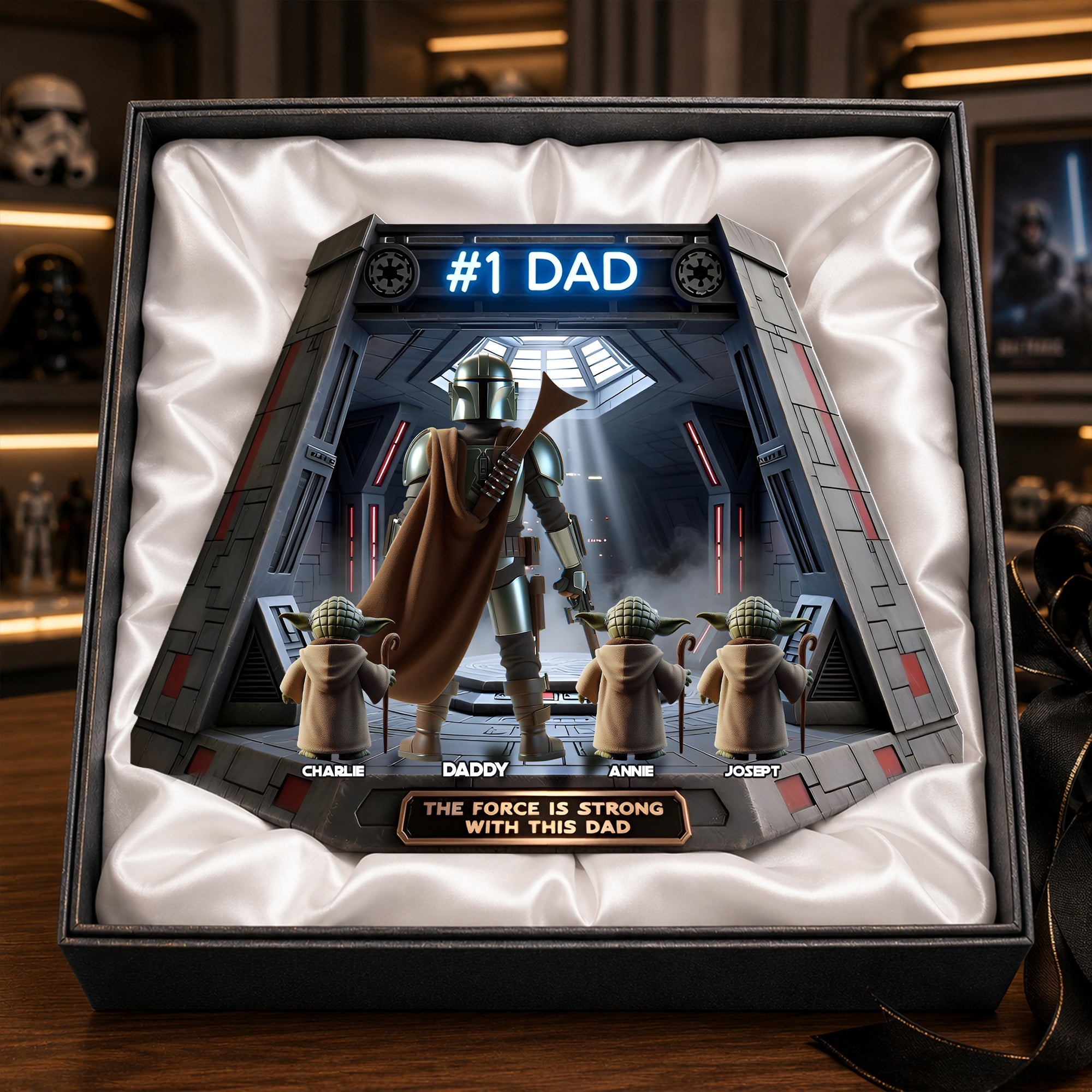 #1 Dad - The Force is Strong with This Dad - Personalized Acrylic Plaque Gift for Dad, Grandpa, Father Shaped Plaques PopCulturePrints