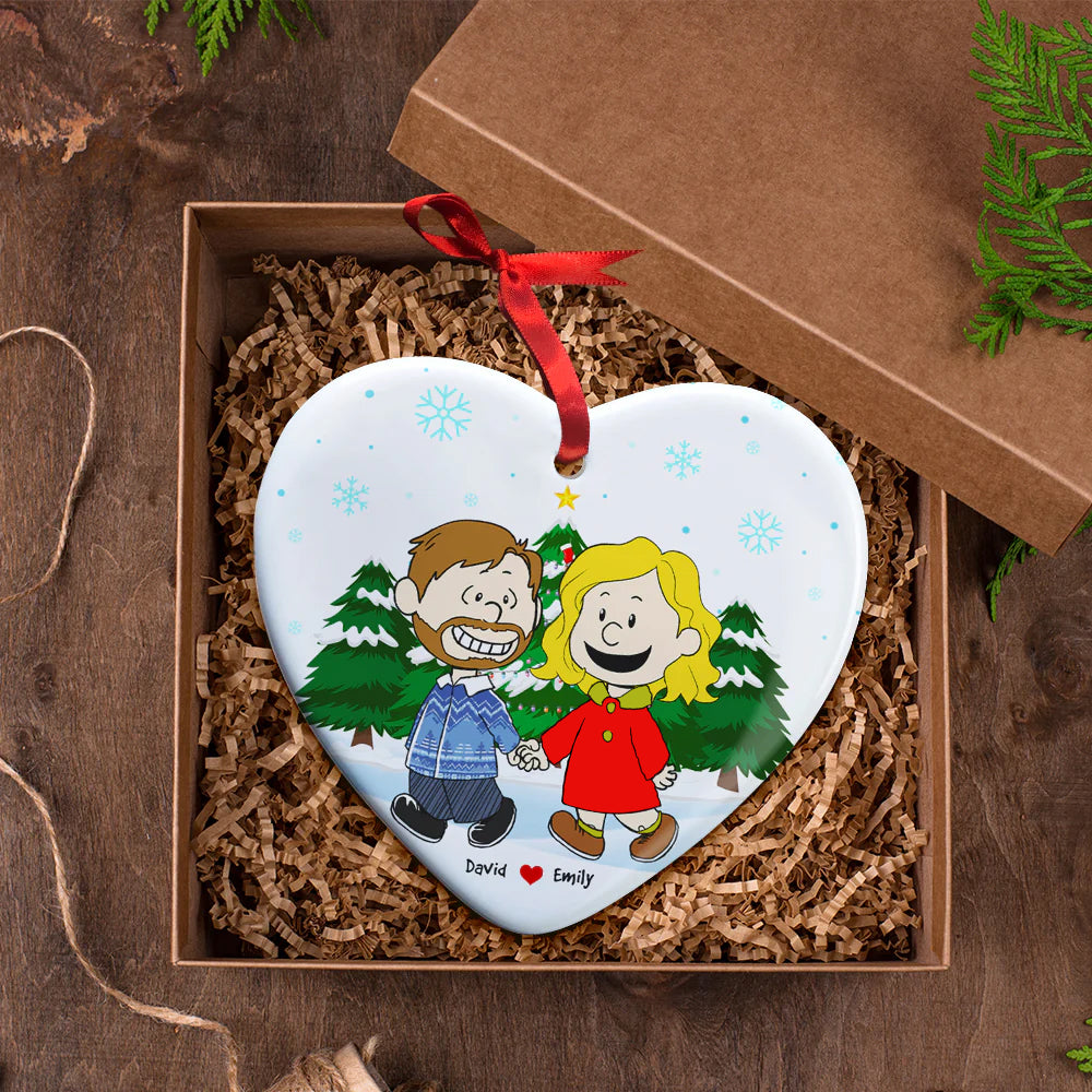 Kissing Couple Heart Ornament - Customizable Christmas Gift for Couples, Friends, and Family Ornament PopCulturePrints