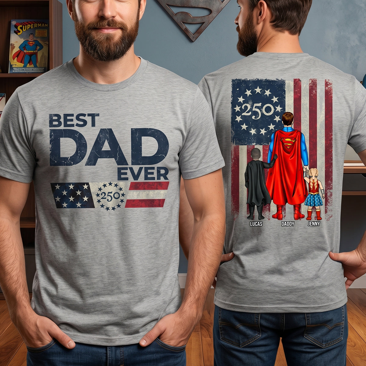 “Best Dad Ever” - Personalized Powerful Dad and Kids Shirt - Unique Gifts for Dad, Grandpa & More! Shirts PopCulturePrints