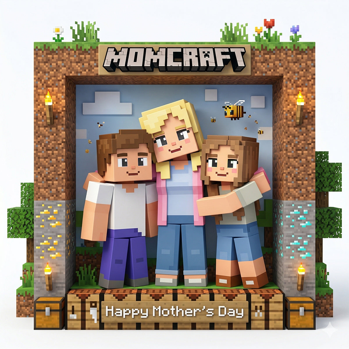"Celebrate Mom's Love with Our Personalized Pixel Mom & Mini Crew Acrylic Plaque" - Custom Photo Gift for Mom and Grandma Shaped Plaques PopCulturePrints