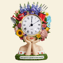 Load image into Gallery viewer, Time Spent in a Garden is Never Wasted - Personalized Flower Head Girl Desk Clock Plaque - Gift for Gardening Lovers Clock Plaques PopCulturePrints
