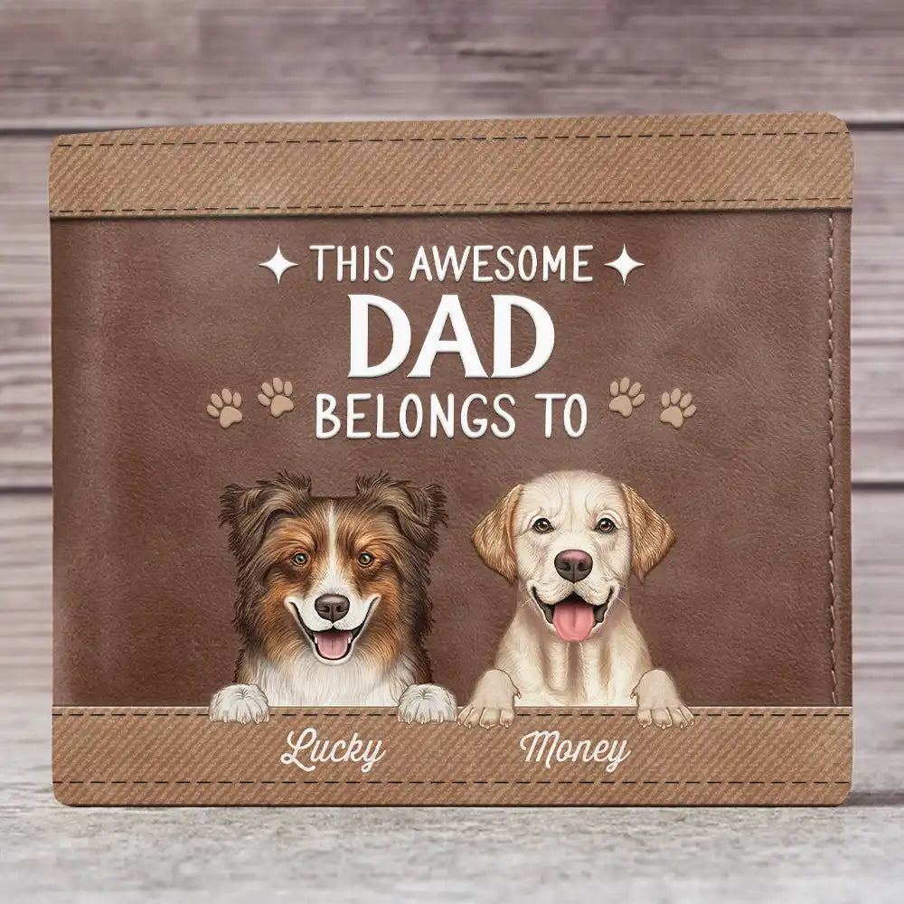This Awesome Dog Dad Belongs To - Personalized Leather Wallet Bifold Wallet PopCulturePrints