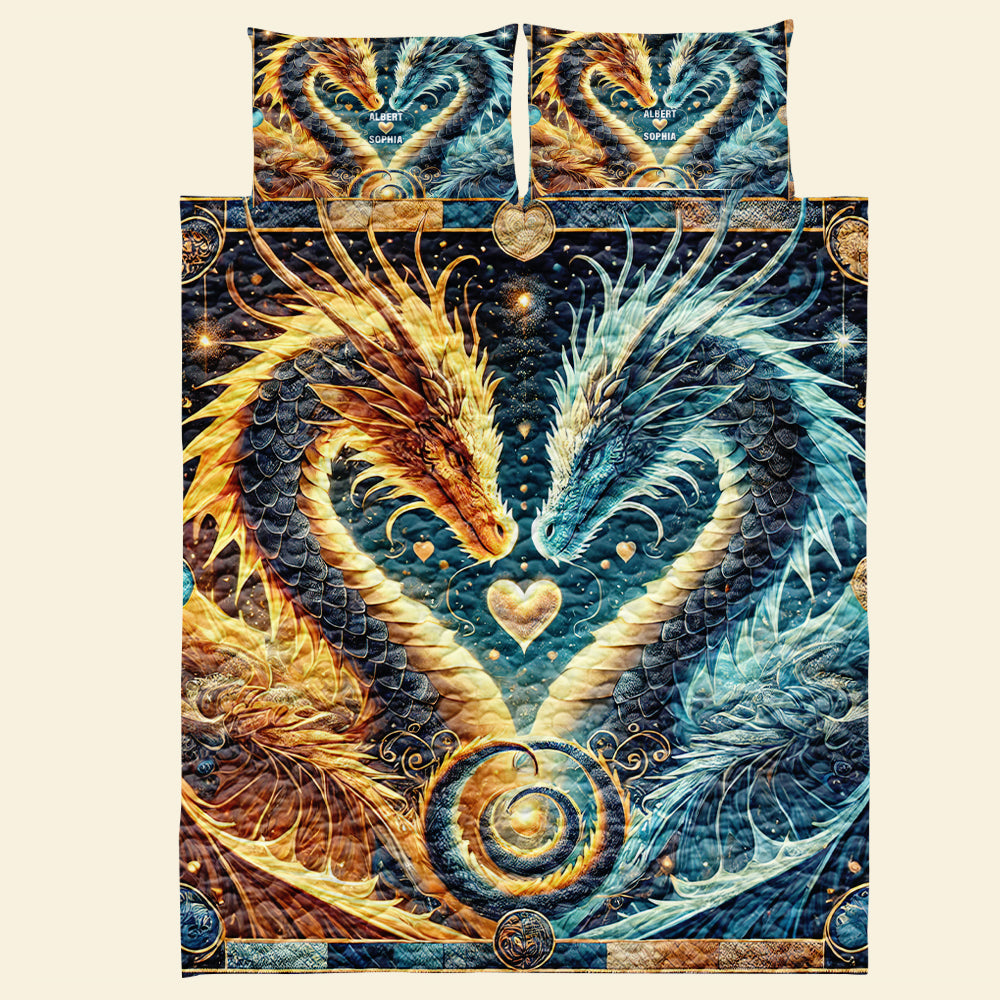 Personalized Dragon Couple Lovers Quilt Bedding Set - Unique Romantic Gift Blanket PopCulturePrints