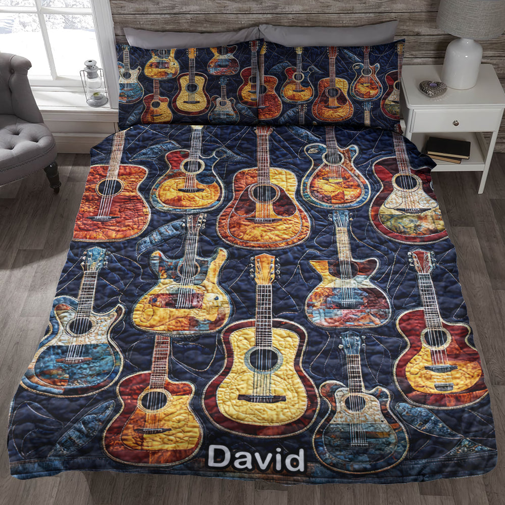 Personalized Gift for Guitar Lovers - Acoustic Vibes Quilt Bedding Set Blanket PopCulturePrints