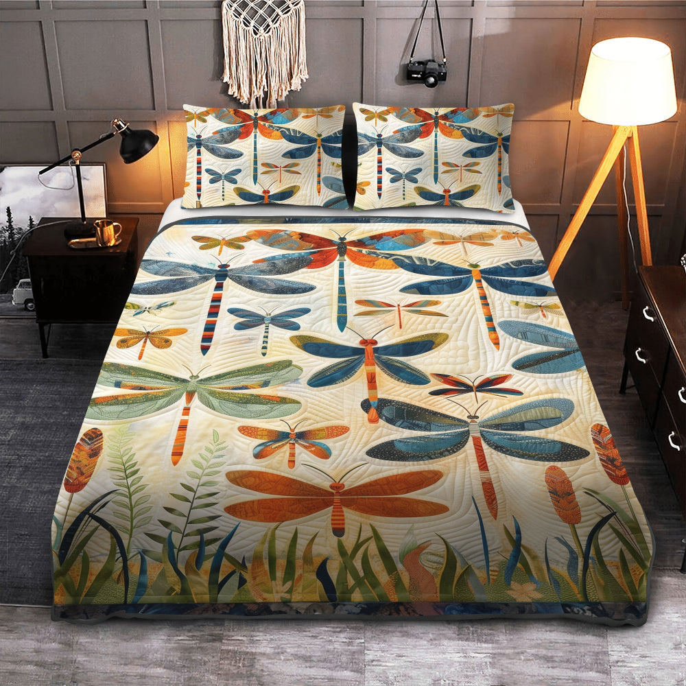 Colorful Dragonfly Quilt Bed Set - Personalized Gifts for Dragonfly Lovers Blanket PopCulturePrints