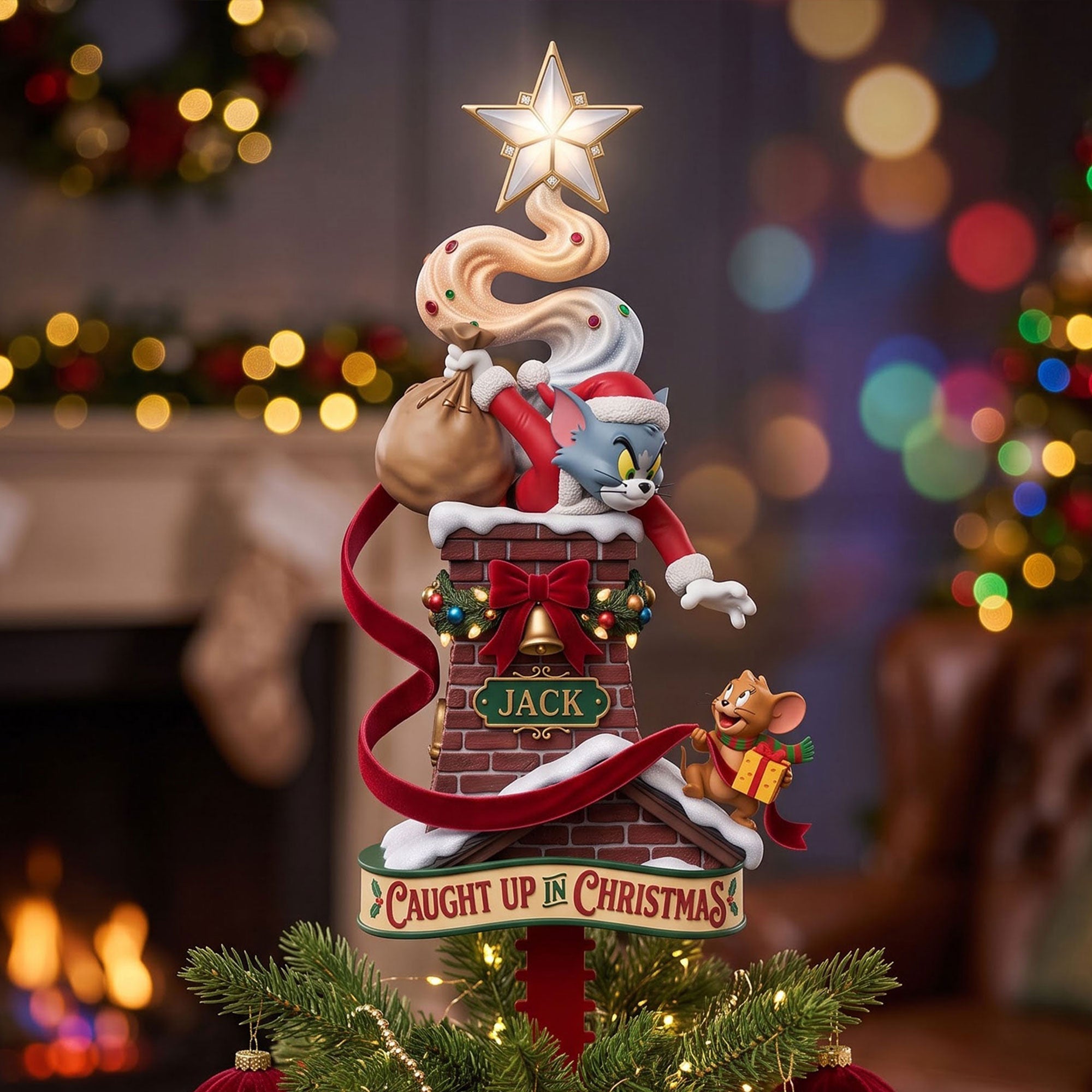 “Caught Up in Christmas” - Personalized Acrylic Tree Topper - Unique Gift for Kids and Families