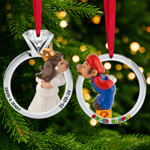 Personalized Couple Christmas Ornament - Retro Game Theme Suncatcher PopCulturePrints