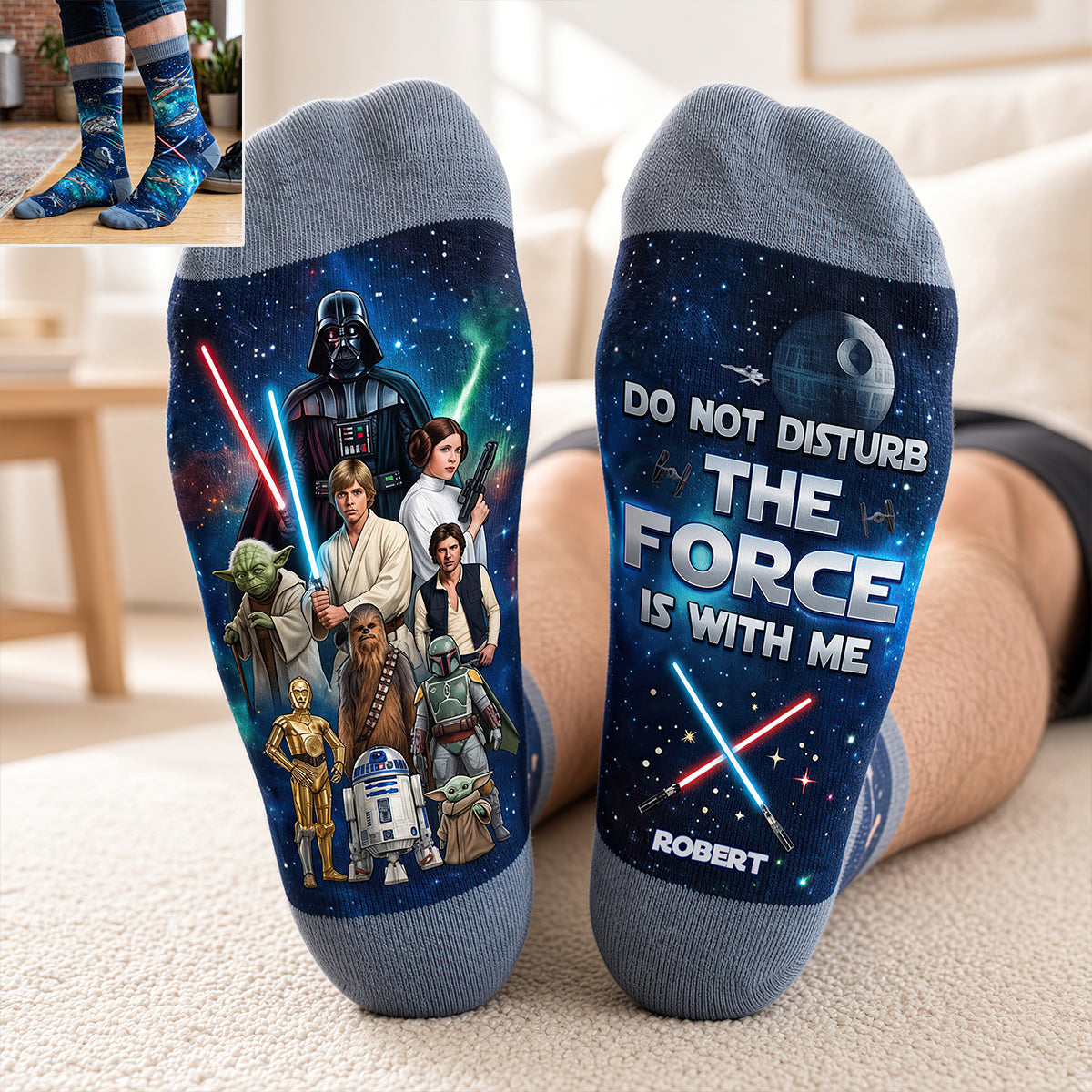 “Do Not Disturb, The Force is With Me” - Cosmic Middle Tube Socks | Personalized Gift for Star Wars Fans