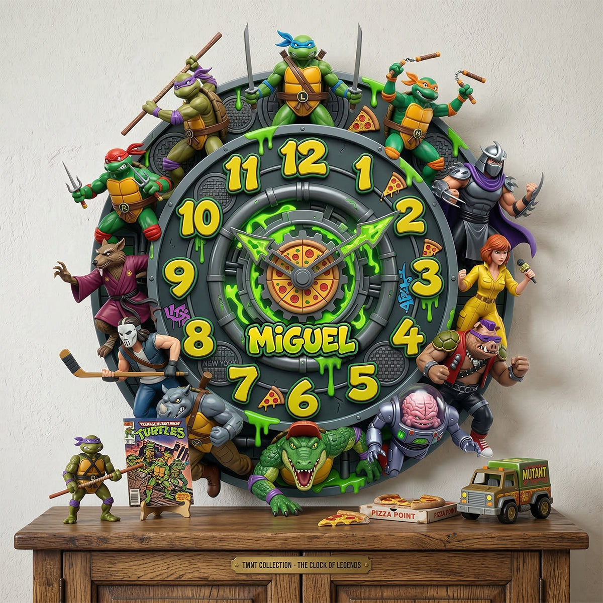 “Time for Heroes!” Retro Street Heroes Wall Clock - Personalized Gifts for Hero Lovers Hanging Wall Clock PopCulturePrints