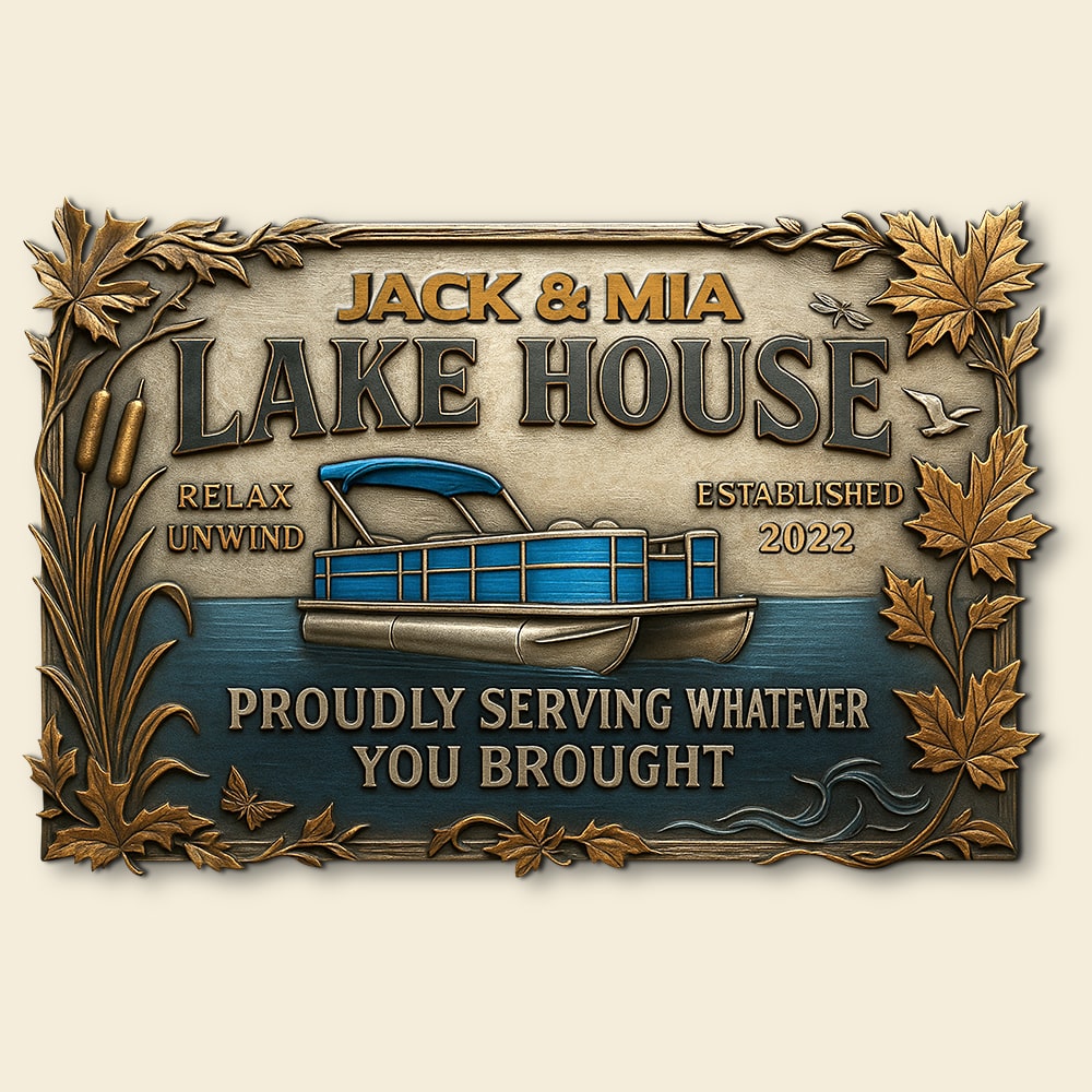 "Relax and Unwind at Your Lake House" - Personalized Metal Sign for Pontoon Lovers - Unique Gift for Boat Enthusiasts, Homeowners, and Nature Lovers Metal Signs PopCulturePrints