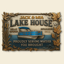 Load image into Gallery viewer, &quot;Relax and Unwind at Your Lake House&quot; - Personalized Metal Sign for Pontoon Lovers - Unique Gift for Boat Enthusiasts, Homeowners, and Nature Lovers Metal Signs PopCulturePrints
