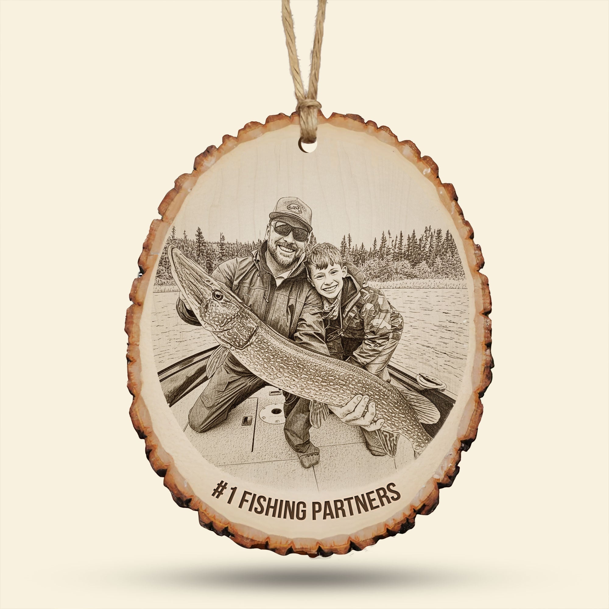 #1 Fishing Partners - Custom Photo Engraved Wood Ornament, Personalized Gift for Fishing Lovers Ornament PopCulturePrints
